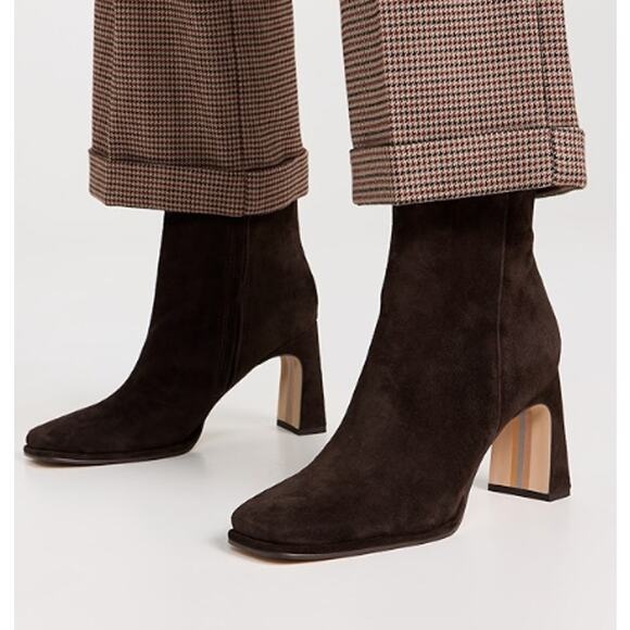 Sam Edelman SZ 11/42 Irie Calfskin Suede Square Toe Boots In Chocolate Brown - Picture 1 of 11